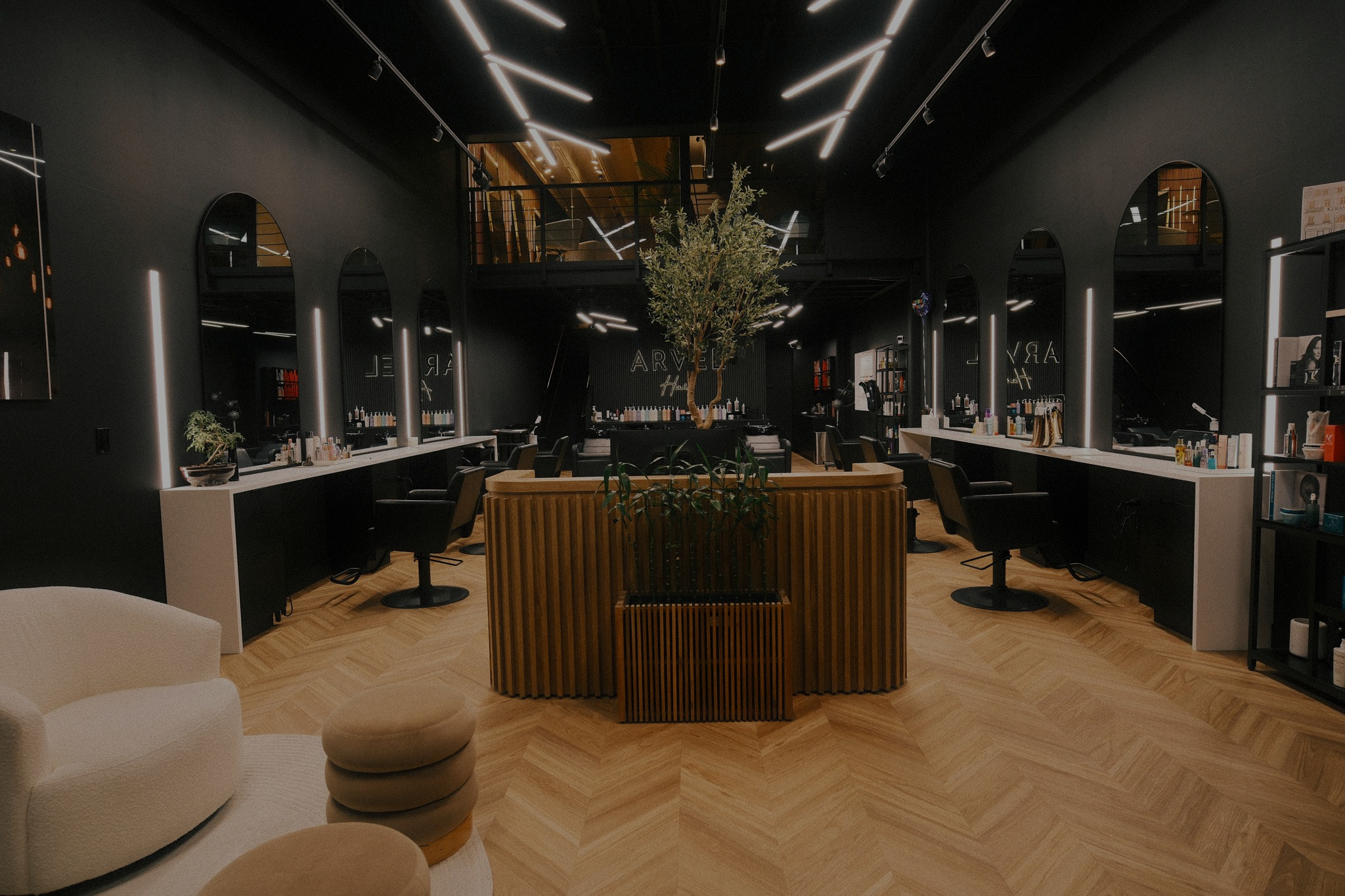 Salon interior and front desk at Arvel Hair in Little River, Miami